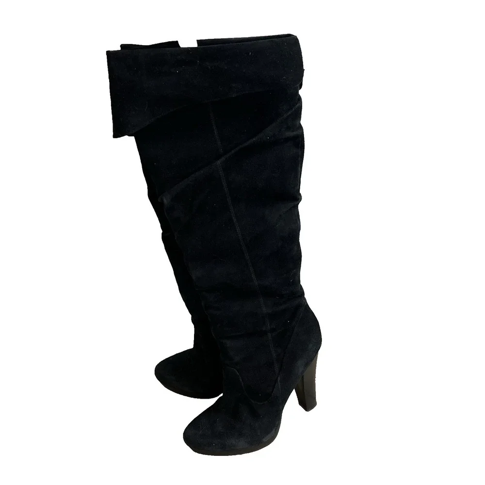 JESSICA SIMPSON Tulip Cuffed Over the Knee High Boots Black Suede Size 7.5B‎